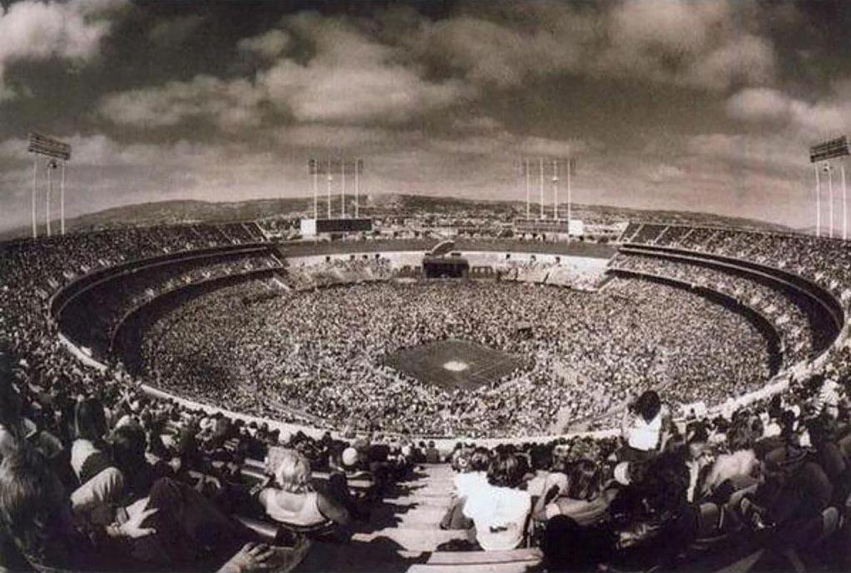 The Oakland Coliseum is packed to capacity.
