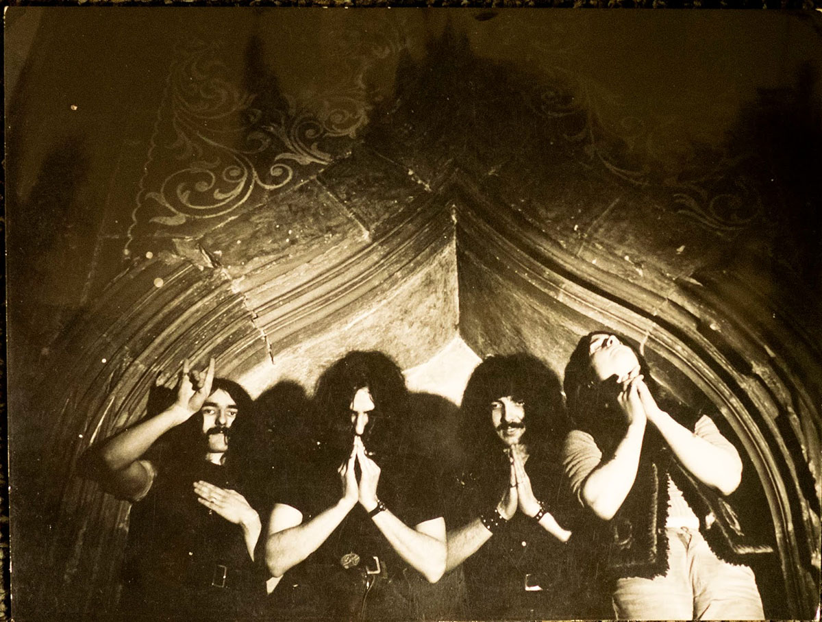Black Sabbath. Geezer Butler demonstrates the "goat". 1969