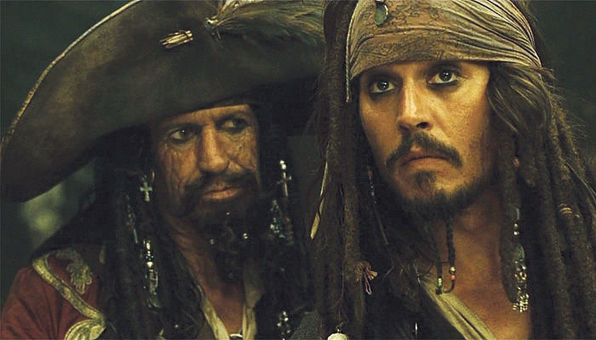 Keith Richards with Johnny Depp in Pirates of the Caribbean