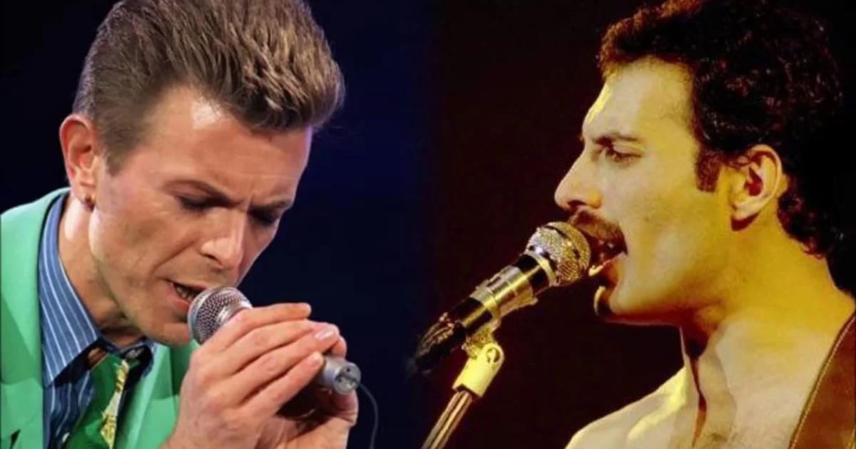 Dois ícones da época: David Bowie, à esquerda, e Freddie Mercury, à direita.