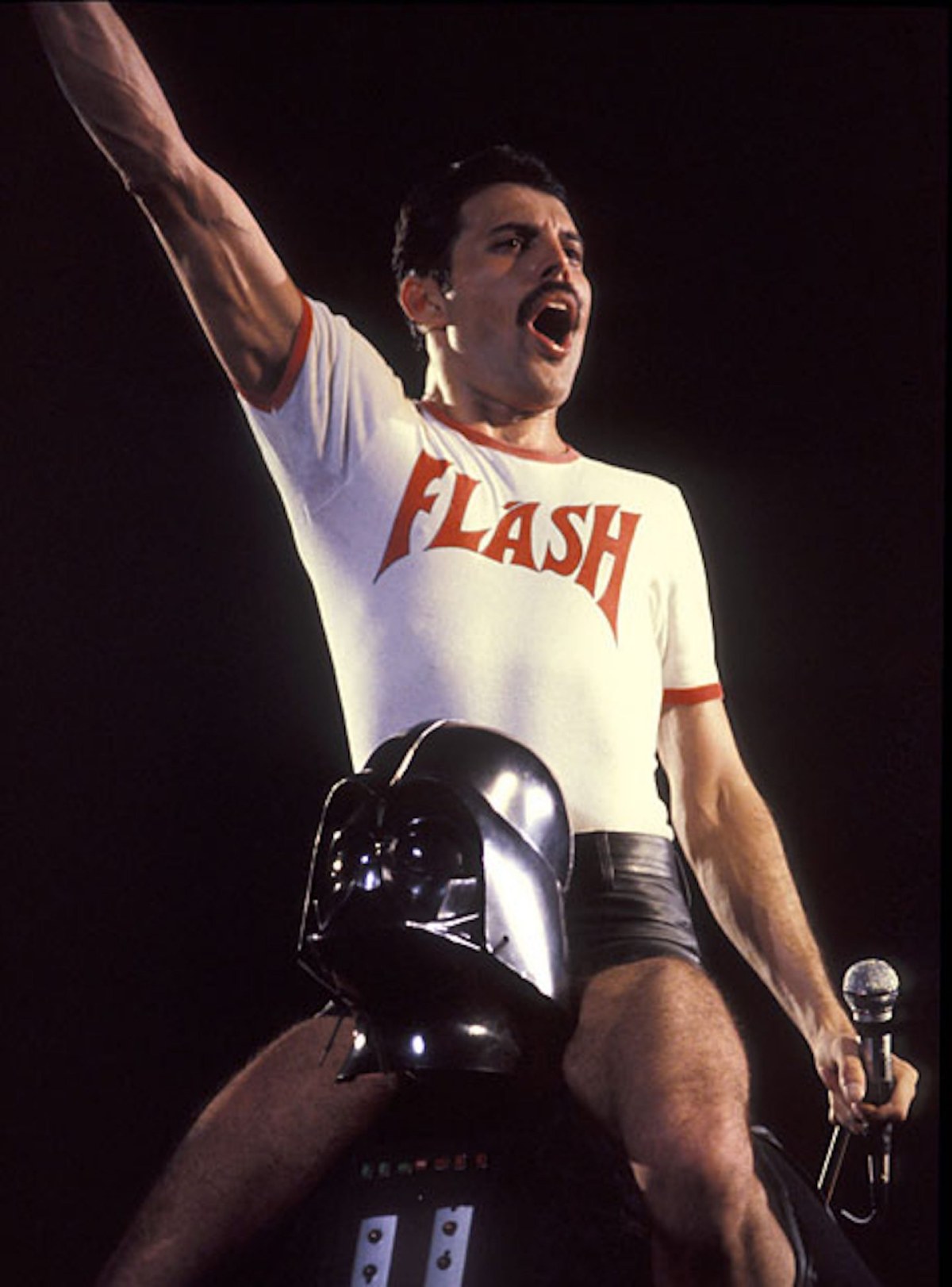 Freddie Mercury on the shoulders of Darth Vader