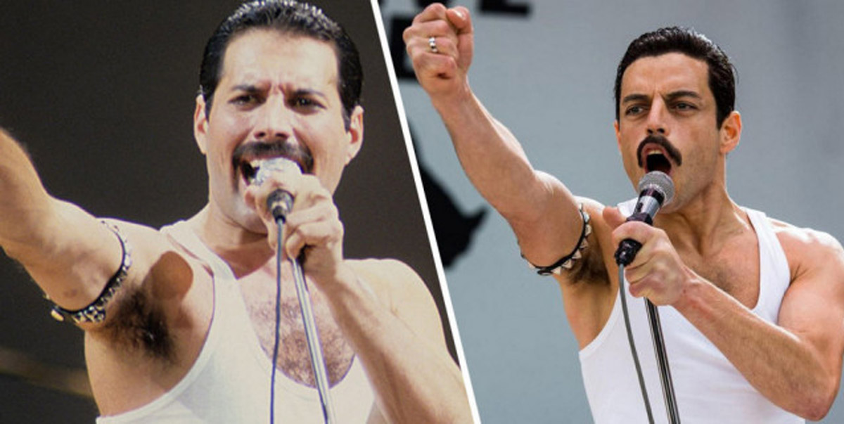 Freddie Mercury dans la réalité et dans Bohemian Rhapsody 2018