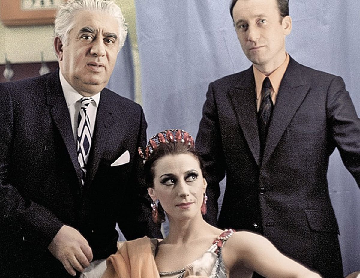 Aram Khachaturian, Maya Plisetskaya and Rodion Shchedrin at the premiere of the ballet Spartacus