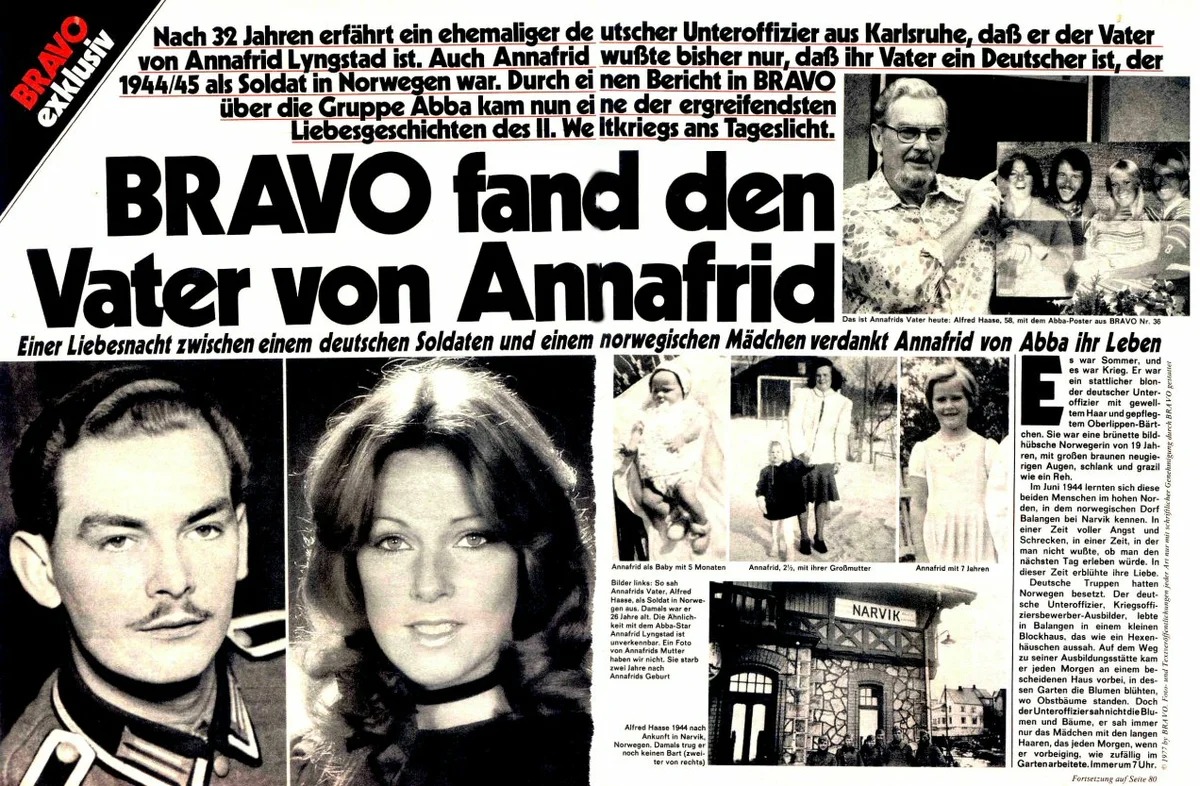 Anni-Fried Lingstad, son père Haase. Coupure du magazine allemand Bravo