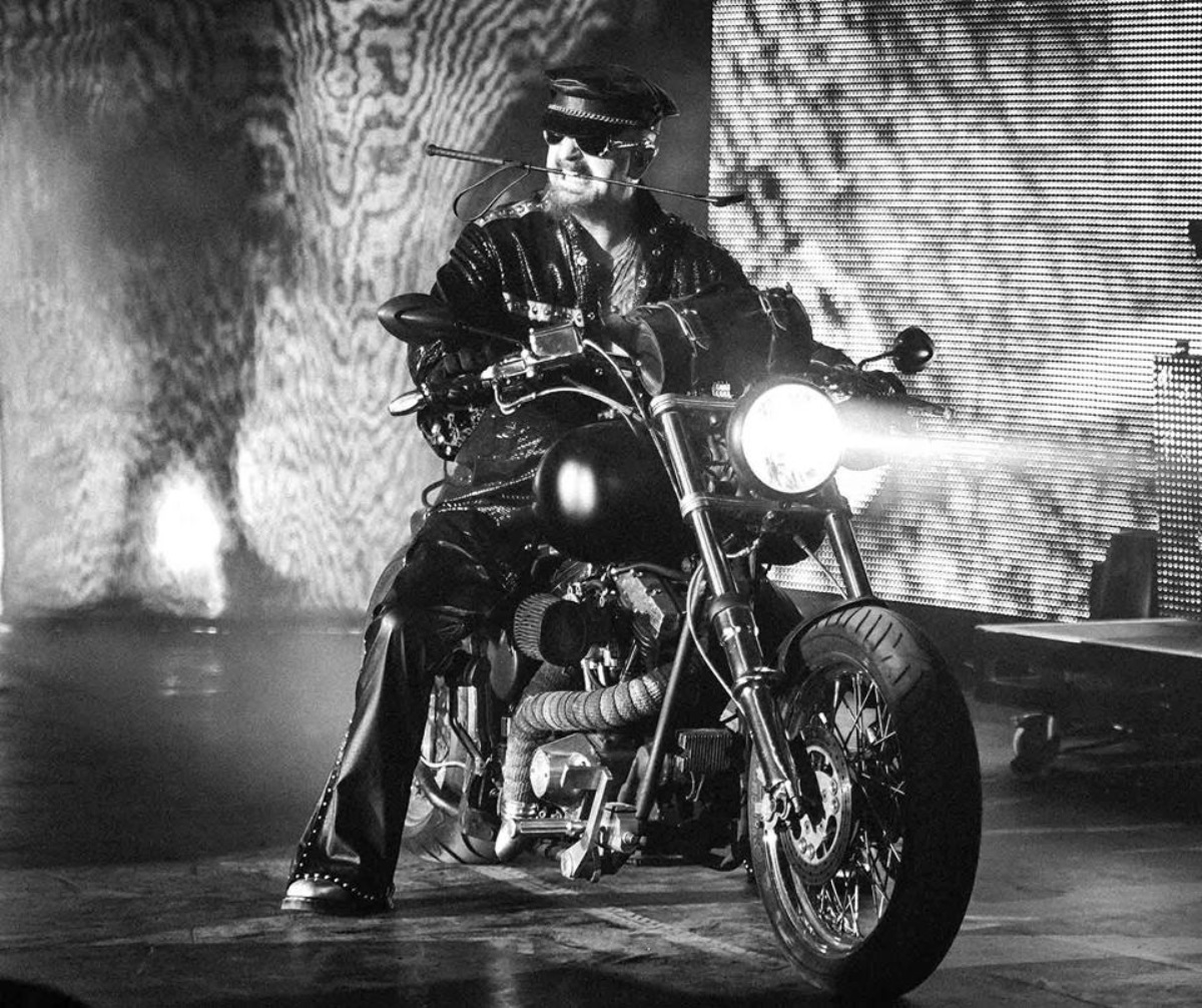 Rob Halford on a motorcycle
