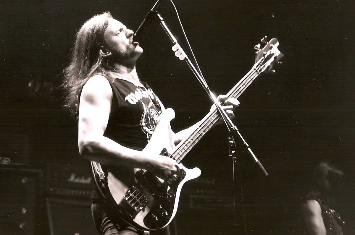 Lemmy onstage with Motörhead in the early years of the band
