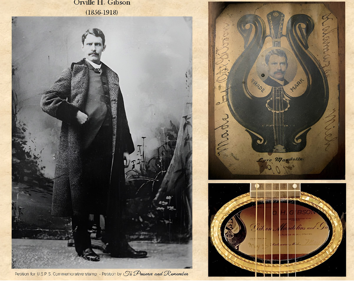 Orville Gibson and the old company logo