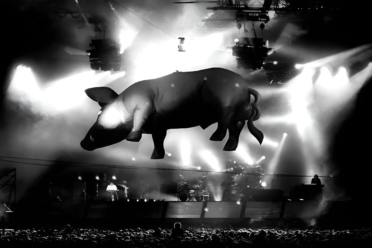 Um porco voador em um concerto dos Pink Floyd