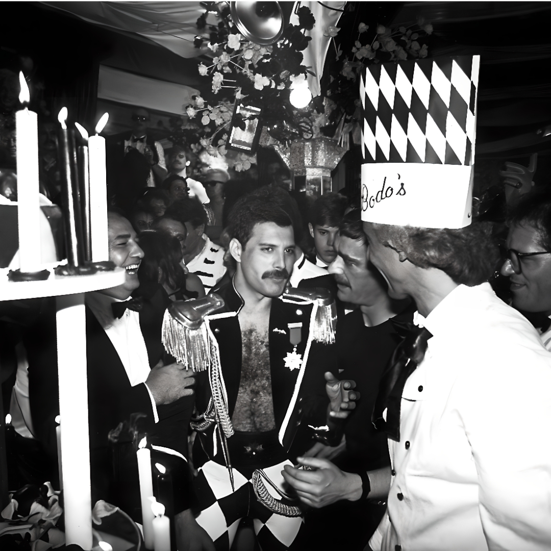 Freddie Mercury at one of his parties.